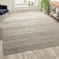 Flash Furniture CI-20-9450B-810-IV-GG 8' x 10' Ivory Geometric Design Handwoven Area Rug - Wool/Polyester/Cotton Blend